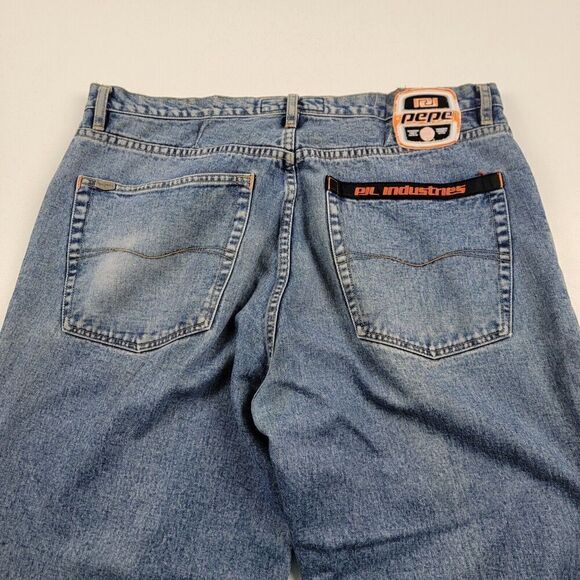 Vintage Pepe Jeans UK Shorts Mens 38 Blue Denim Embroidered Y2K Baggy